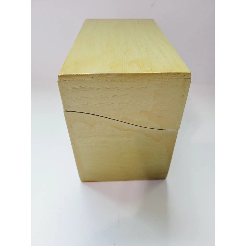 Vintage Wooden Recipe Storage Box Green Rustic Hinged Keepsake Chest 6.5in